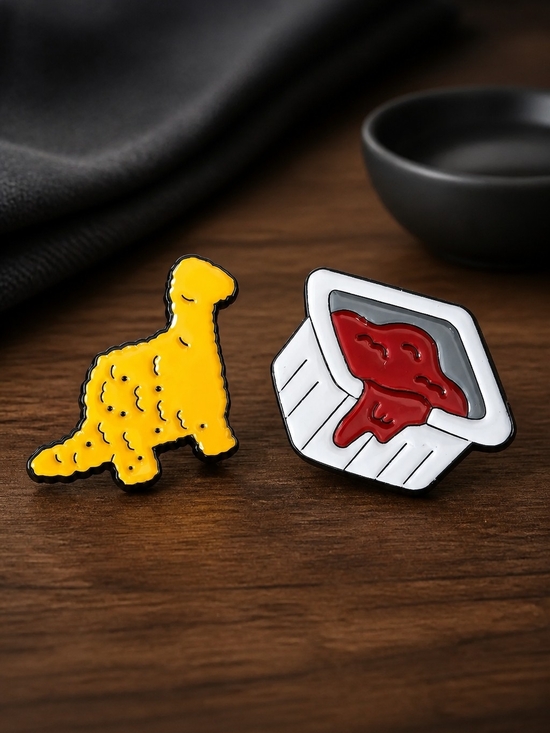 Other - Dino Nug & Ketchup Enamel Pins (2)